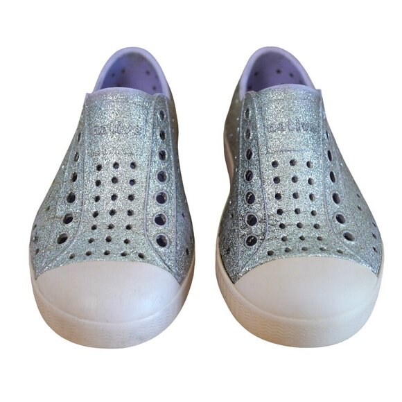 Native Jefferson Kids Slip-On Shoes - Silver Glitter Sz 9 - Picture 2 of 8